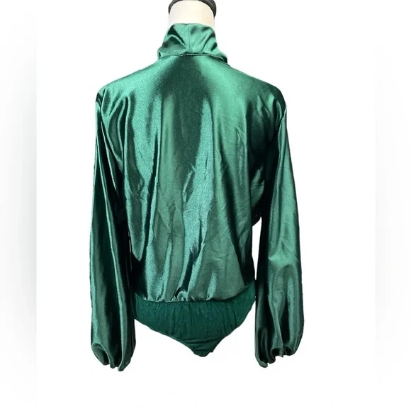 Nellie Mae Emerald Green Consequences Bodysuit, Size 2XL, Sleek Satin Holiday - Picture 3 of 8